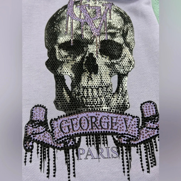 Avenue George V Paris Mens Drawstring Shorts Lila Rhinestone Skull Size 3XL - Picture 5 of 11